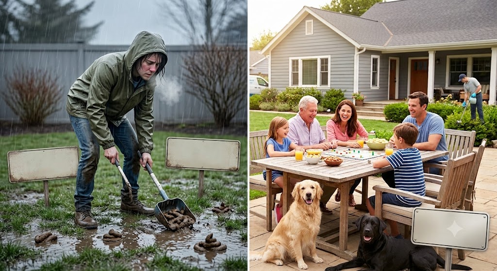 Comparing DIY dog poop scooping versus hiring a professional service.