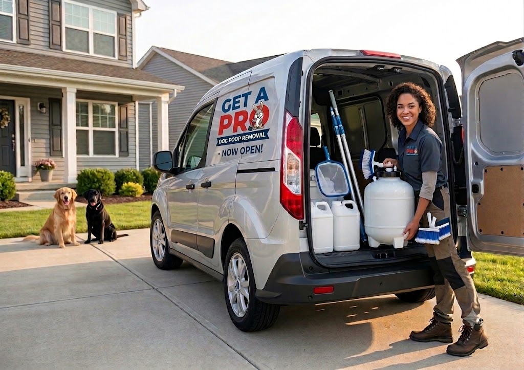 Young entrepreneur Caleb preparing for his dog waste removal route in Hickory, NC.